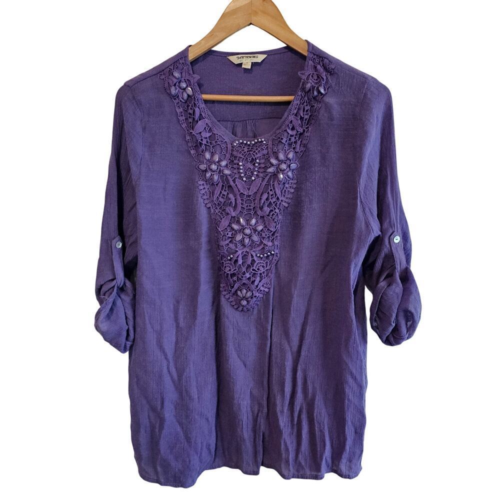 Y2K Blouse Women XL Purple Whimsygoth Fairy Boho Relaxed Glam Beaded Indie Gauzy